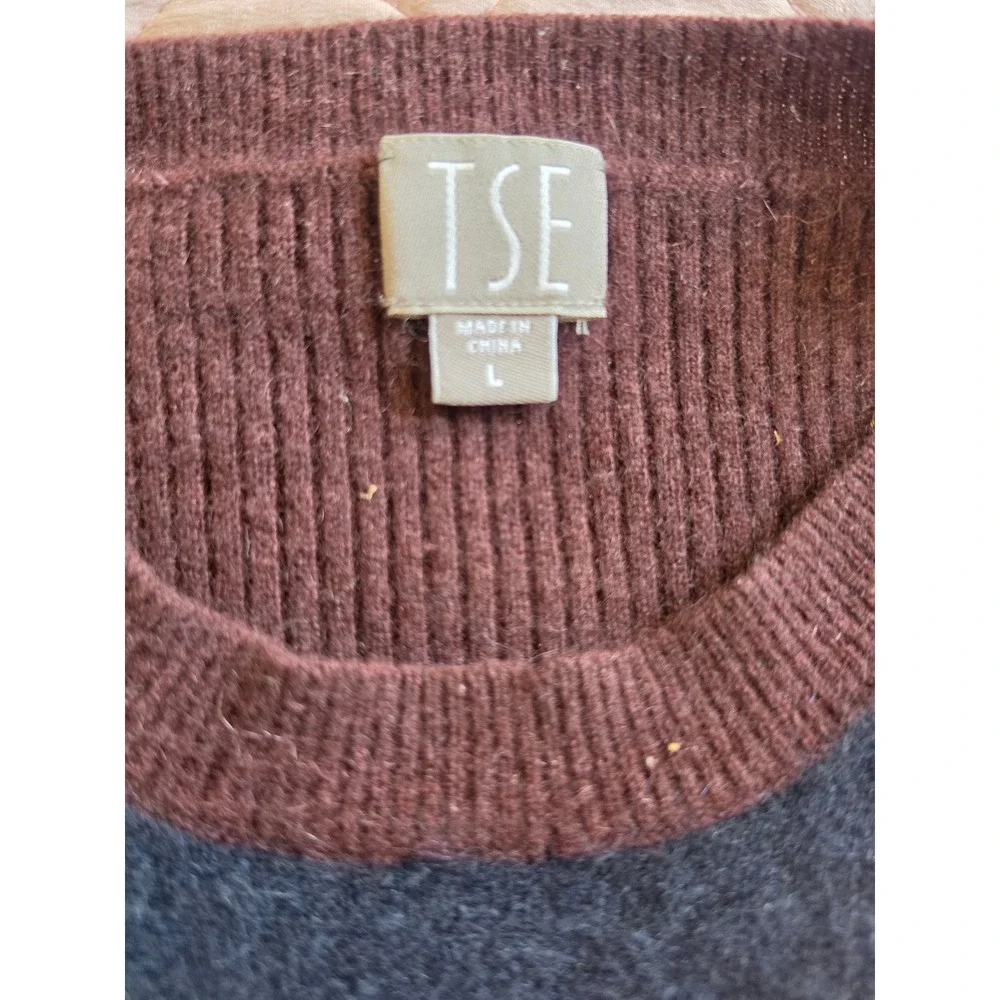 TSE 100% Cashmere Colorblock Navy Gray Burgundy Preppy‎ Old Money Sweater sz L
